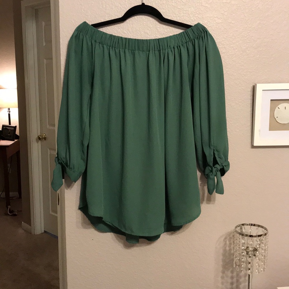 Off the shoulder green blouse